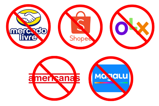 Marketplaces não autorizados: Mercado Livre, Shopee, OLX, Americanas e Magazine Luiza